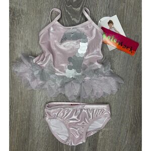 Kate Mack Baby Girl's Pink Silver Shimmer Ruffle 2 Piece Swimsuit SPF Sz 9 Month